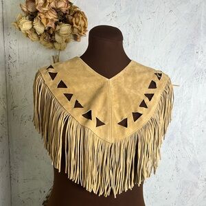 Vintage Pioneer Wear Western Leather Fringe Shawl